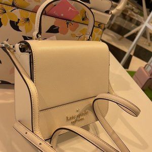 Kate Spade Staci Square Crossbody Saffiano Leather Parchment